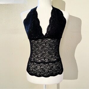 Bebe Black Lacy Halter Top